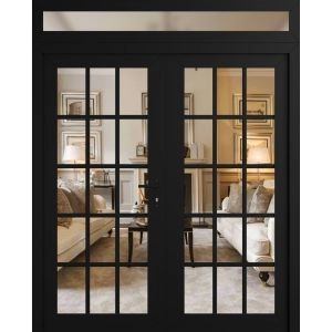 Front Exterior Prehung Metal-Plastic Double Doors Clear Glass / MANUX 8151 Matte Black / Office Commercial and Residential Doors Entrance Patio Garage 72" x 96" Left-Hand Inswing
