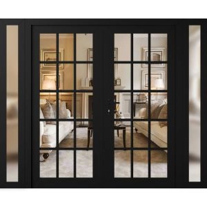 Front Exterior Prehung Metal-Plastic Double Doors Clear Glass / MANUX 8151 Matte Black / Office Commercial and Residential Doors Entrance Patio Garage 96" x 80" Right-Hand Inswing
