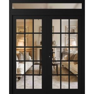 Front Exterior Prehung Metal-Plastic Double Doors Clear Glass / MANUX 8151 Matte Black / Office Commercial and Residential Doors Entrance Patio Garage 72" x 92" Right-Hand Inswing