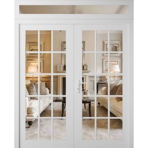 Front Exterior Prehung Metal-Plastic Double Doors Clear Glass / MANUX 8151 White Silk / Office Commercial and Residential Doors Entrance Patio Garage 72" x 92" Right-Hand Inswing