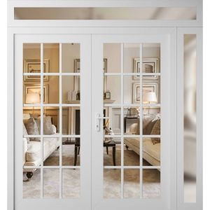Front Exterior Prehung Metal-Plastic Double Doors Clear Glass / MANUX 8151 White Silk / Office Commercial and Residential Doors Entrance Patio Garage 84" x 92" Right-Hand Inswing