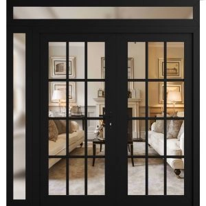 Front Exterior Prehung Metal-Plastic Double Doors Clear Glass / MANUX 8355 Matte Black / Office Commercial and Residential Doors Entrance Patio Garage 88" x 92" Left-Hand Inswing