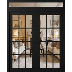 Front Exterior Prehung Metal-Plastic Double Doors Clear Glass / MANUX 8355 Matte Black / Office Commercial and Residential Doors Entrance Patio Garage 72" x 92" Right-Hand Inswing