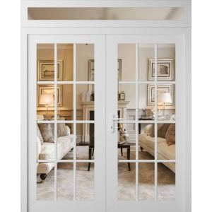Front Exterior Prehung Metal-Plastic Double Doors Clear Glass / MANUX 8355 White Silk / Office Commercial and Residential Doors Entrance Patio Garage 72" x 92" Right-Hand Inswing