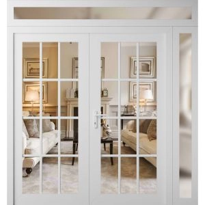 Front Exterior Prehung Metal-Plastic Double Doors Clear Glass / MANUX 8355 White Silk / Office Commercial and Residential Doors Entrance Patio Garage 84" x 92" Right-Hand Inswing