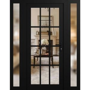 Front Exterior Prehung Metal-Plastic Door Clear Glass / MANUX 8355 Matte Black / Office Commercial and Residential Doors Entrance Patio Garage 60" x 80" Left-Hand Inswing