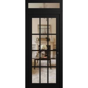 Front Exterior Prehung Metal-Plastic Door Clear Glass / MANUX 8355 Matte Black / Office Commercial and Residential Doors Entrance Patio Garage 36" x 92" Left-Hand Inswing