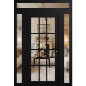 Front Exterior Prehung Metal-Plastic Door Clear Glass / MANUX 8355 Matte Black / Office Commercial and Residential Doors Entrance Patio Garage 60" x 96" Left-Hand Inswing