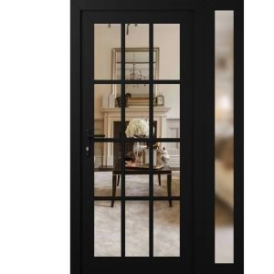 Front Exterior Prehung Metal-Plastic Door Clear Glass / MANUX 8355 Matte Black / Office Commercial and Residential Doors Entrance Patio Garage 48" x 80" Right-Hand Inswing