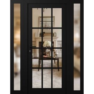 Front Exterior Prehung Metal-Plastic Door Clear Glass / MANUX 8355 Matte Black / Office Commercial and Residential Doors Entrance Patio Garage 60" x 80" Right-Hand Inswing