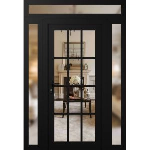 Front Exterior Prehung Metal-Plastic Door Clear Glass / MANUX 8355 Matte Black / Office Commercial and Residential Doors Entrance Patio Garage 60" x 92" Right-Hand Inswing
