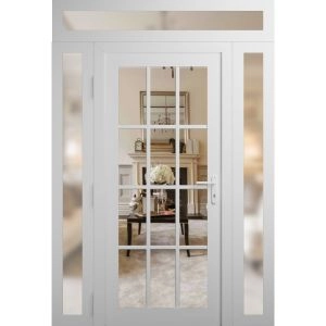 Front Exterior Prehung Metal-Plastic Door Clear Glass / MANUX 8355 White Silk / Office Commercial and Residential Doors Entrance Patio Garage 60" x 94" Left-Hand Inswing