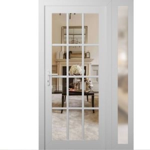 Front Exterior Prehung Metal-Plastic Door Clear Glass / MANUX 8355 White Silk / Office Commercial and Residential Doors Entrance Patio Garage 48" x 80" Right-Hand Inswing