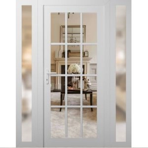Front Exterior Prehung Metal-Plastic Door Clear Glass / MANUX 8355 White Silk / Office Commercial and Residential Doors Entrance Patio Garage 68" x 80" Right-Hand Inswing