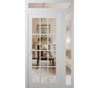 Front Exterior Prehung Metal-Plastic Door Clear Glass / MANUX 8355 White Silk / Office Commercial and Residential Doors Entrance Patio Garage 48" x 92" Right-Hand Inswing
