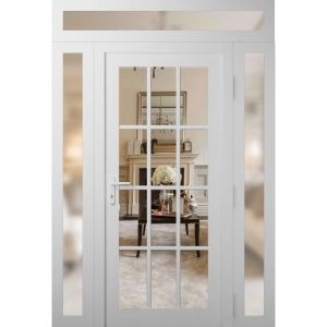 Front Exterior Prehung Metal-Plastic Door Clear Glass / MANUX 8355 White Silk / Office Commercial and Residential Doors Entrance Patio Garage 60" x 92" Right-Hand Inswing