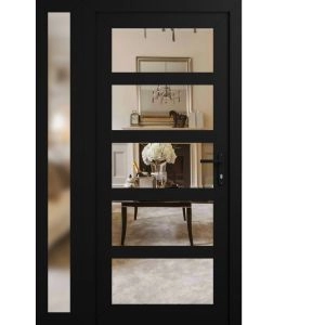 Front Exterior Prehung FiberGlass Door Clear Glass See-through / Manux 8522 Matte Black Clear Glass / Sidelight Exterior Window / Office Commercial and Residential Doors Entrance Patio Garage-W30+14" x H80"-Left-hand Inswing