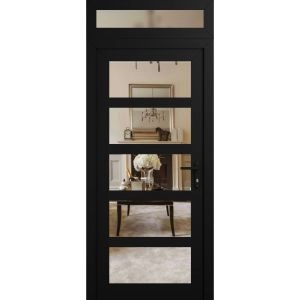 Front Exterior Prehung FiberGlass Door Clear Glass See-through / Manux 8522 Matte Black Clear Glass / Transom Window / Office Commercial and Residential Doors Entrance Patio Garage-W36" x H80+14"-Left-hand Inswing