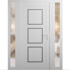 Front Exterior Prehung Metal-Plastic Door | Manux 8661 White Silk | 2 Side Sidelite Transoms | Office Commercial and Residential Doors Entrance Patio Garage 60" x 80" (W12+36+12" x H80") Left hand Inswing