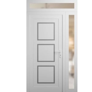 Front Exterior Prehung Metal-Plastic Door | Manux 8661 White Silk | Side and Top Sidelite Transom | Office Commercial and Residential Doors Entrance Patio Garage 48" x 94" (W36+12" x H80+14") Left hand Inswing