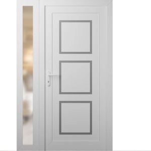 Front Exterior Prehung Metal-Plastic Door | Manux 8661 White Silk | Side Sidelite Transom | Office Commercial and Residential Doors Entrance Patio Garage 48" x 80" (W36+12" x H80") Right hand Inswing