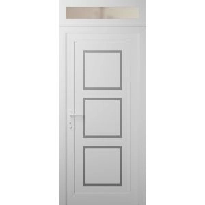 Front Exterior Prehung Metal-Plastic Door | Manux 8661 White Silk | Top Sidelite Transom | Office Commercial and Residential Doors Entrance Patio Garage 36" x 94" (W36" x H80+14") Right hand Inswing