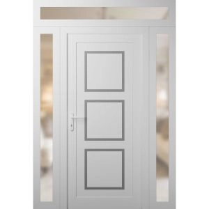 Front Exterior Prehung Metal-Plastic Door | Manux 8661 White Silk | 2 Side and Top Sidelite Transom | Office Commercial and Residential Doors Entrance Patio Garage 60" x 94" (W12+36+12" x H80+14") Right hand Inswing