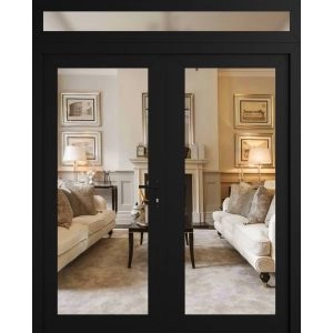 Front Exterior Prehung Metal-Plastic Double Doors Clear Glass / MANUX 8666 Matte Black / Office Commercial and Residential Doors Entrance Patio Garage 72" x 96" Left-Hand Inswing