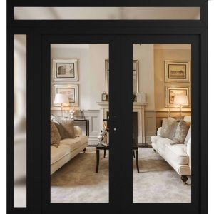 Front Exterior Prehung Metal-Plastic Double Doors Clear Glass / MANUX 8666 Matte Black / Office Commercial and Residential Doors Entrance Patio Garage 86" x 92" Left-Hand Inswing