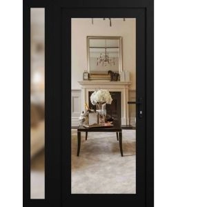 Front Exterior Prehung Metal-Plastic Door Clear Glass / MANUX 8666 Matte Black / Office Commercial and Residential Doors Entrance Patio Garage 46 x 80 (30+16" x 80")Left-hand Inswing