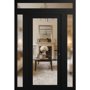 Front Exterior Prehung Metal-Plastic Door Clear Glass / MANUX 8666 Matte Black / Office Commercial and Residential Doors Entrance Patio Garage 62 x 94 (16+30+16" x 80+14")Left-hand Inswing