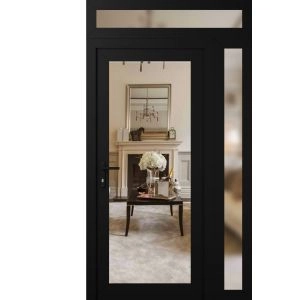 Front Exterior Prehung Metal-Plastic Door Clear Glass / MANUX 8666 Matte Black / Office Commercial and Residential Doors Entrance Patio Garage 48" x 92" Right-Hand Inswing