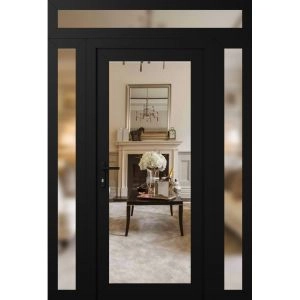 Front Exterior Prehung Metal-Plastic Door Clear Glass / MANUX 8666 Matte Black / Office Commercial and Residential Doors Entrance Patio Garage 60" x 92" Right-Hand Inswing