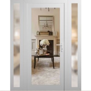 Front Exterior Prehung Metal-Plastic Door Clear Glass / MANUX 8666 White Silk / Office Commercial and Residential Doors Entrance Patio Garage 64" x 80" Left-Hand Inswing