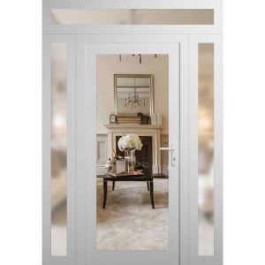 Front Exterior Prehung Metal-Plastic Door Clear Glass / MANUX 8666 White Silk / Office Commercial and Residential Doors Entrance Patio Garage 68" x 94" Left-Hand Inswing