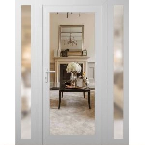 Front Exterior Prehung Metal-Plastic Door Clear Glass / MANUX 8666 White Silk / Office Commercial and Residential Doors Entrance Patio Garage 60" x 80" Right-Hand Inswing