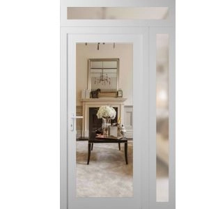 Front Exterior Prehung Metal-Plastic Door Clear Glass / MANUX 8666 White Silk / Office Commercial and Residential Doors Entrance Patio Garage 48" x 92" Right-Hand Inswing