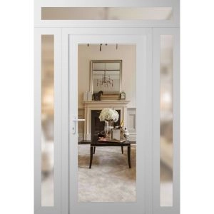 Front Exterior Prehung Metal-Plastic Door Clear Glass / MANUX 8666 White Silk / Office Commercial and Residential Doors Entrance Patio Garage 60" x 92" Right-Hand Inswing