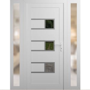 Front Exterior Prehung Metal-Plastic Door | Manux 8933 White Silk | 2 Side Sidelite Transoms | Office Commercial and Residential Doors Entrance Patio Garage 54" x 80" (W12+30+12" x H80") Left hand Inswing