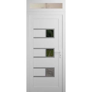 Front Exterior Prehung Metal-Plastic Door | Manux 8933 White Silk | Top Sidelite Transom | Office Commercial and Residential Doors Entrance Patio Garage 30" x 94" (W30" x H80+14") Left hand Inswing