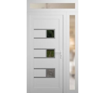 Front Exterior Prehung Metal-Plastic Door | Manux 8933 White Silk | Side and Top Sidelite Transom | Office Commercial and Residential Doors Entrance Patio Garage 42" x 94" (W30+12" x H80+14") Left hand Inswing