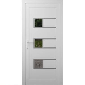 Front Exterior Prehung Metal-Plastic Door | Manux 8933 White Silk | Office Commercial and Residential Doors Entrance Patio Garage W30" x H80" Right hand Inswing