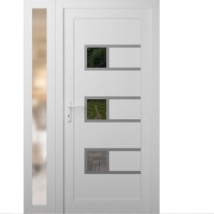 Front Exterior Prehung Metal-Plastic Door | Manux 8933 White Silk | Side Sidelite Transom | Office Commercial and Residential Doors Entrance Patio Garage 42" x 80" (W30+12" x H80") Right hand Inswing