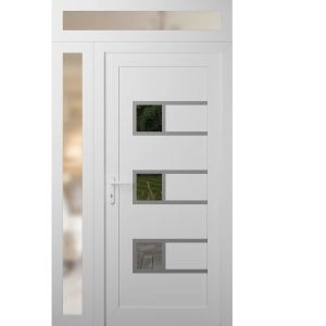 Front Exterior Prehung Metal-Plastic Door | Manux 8933 White Silk | Side and Top Sidelite Transom | Office Commercial and Residential Doors Entrance Patio Garage 42" x 94" (W30+12" x H80+14") Right hand Inswing
