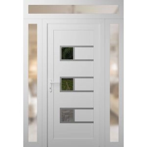 Front Exterior Prehung Metal-Plastic Door | Manux 8933 White Silk | 2 Side and Top Sidelite Transom | Office Commercial and Residential Doors Entrance Patio Garage 54" x 94" (W12+30+12" x H80+14") Right hand Inswing