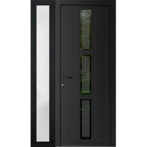 Front Exterior Prehung Metal-Plastic Door | Manux 8112 Matte Black | Side Sidelite Transom | Office Commercial and Residential Doors Entrance Patio Garage 48" x 80" (W36+12" x H80") Right hand Inswing