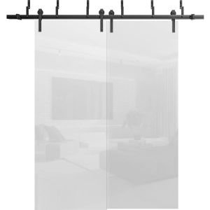 Sliding Closet Barn Bypass Doors 36 x 80 inches | Planum 0010 Gloss White | 6.6ft Rails Hardware Set | Wood Solid Bedroom Wardrobe Doors