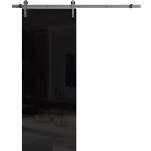 Barn Door 18 x 80 inches | Planum 0010 Gloss Black | 6.6FT Silver Rail Track Hardware Set | Solid Panel Interior Doors