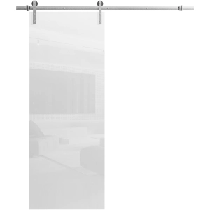 Barn Door 18 x 80 inches | Planum 0010 Gloss White | 6.6FT Silver Rail Track Hardware Set | Solid Panel Interior Doors