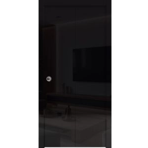Sliding Closet Bi-fold Doors 36 x 80 inches | Planum 0010 Gloss Black | Tracks Trims Hardware Set | Wood Solid Bedroom Wardrobe Doors